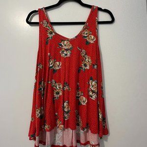 Red with floral design tank blouse